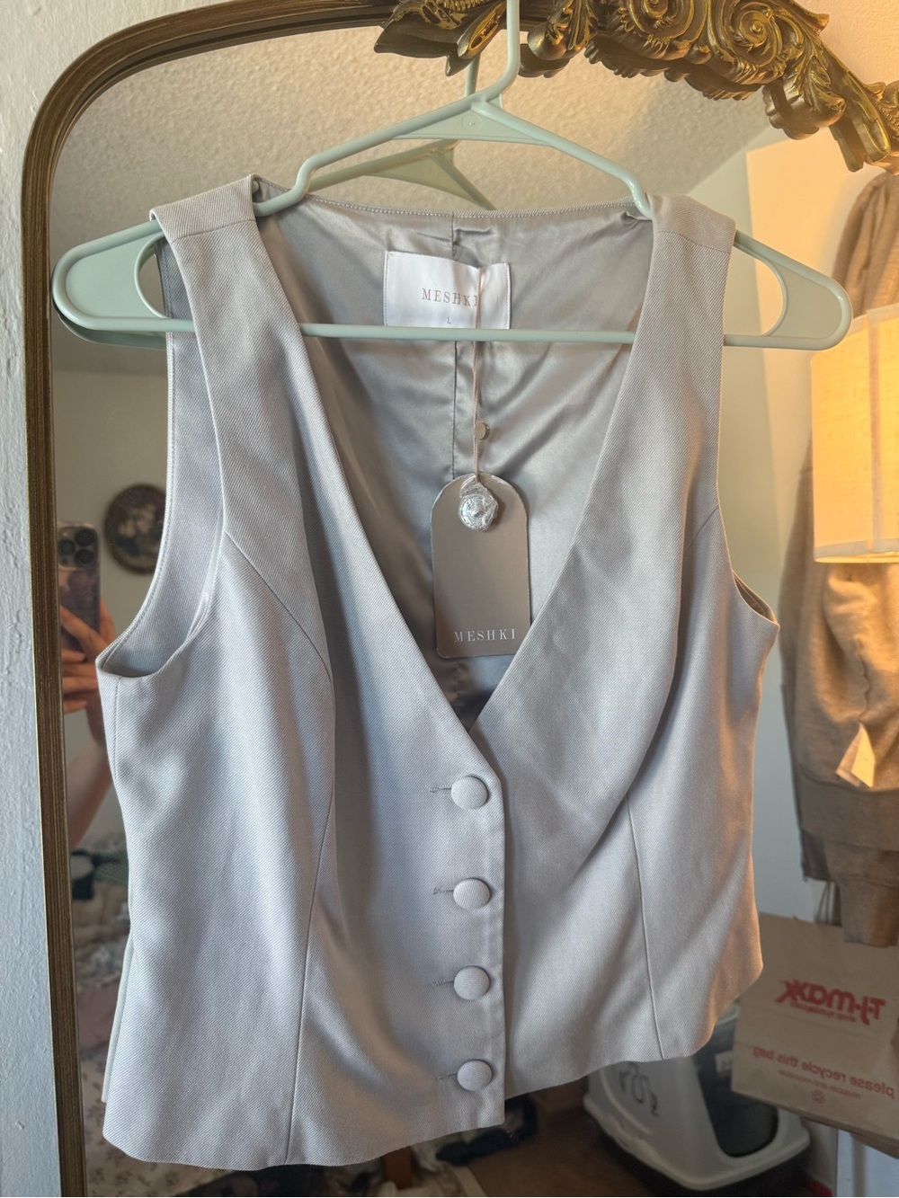 Meshki Satin Vest in Silver Gray